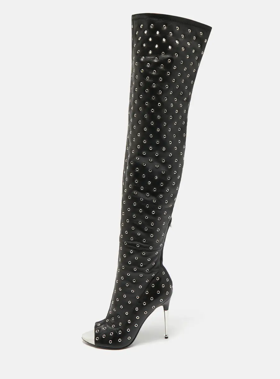 Tom Ford Black Leather Zip Up Over The Knee Boots Size 37