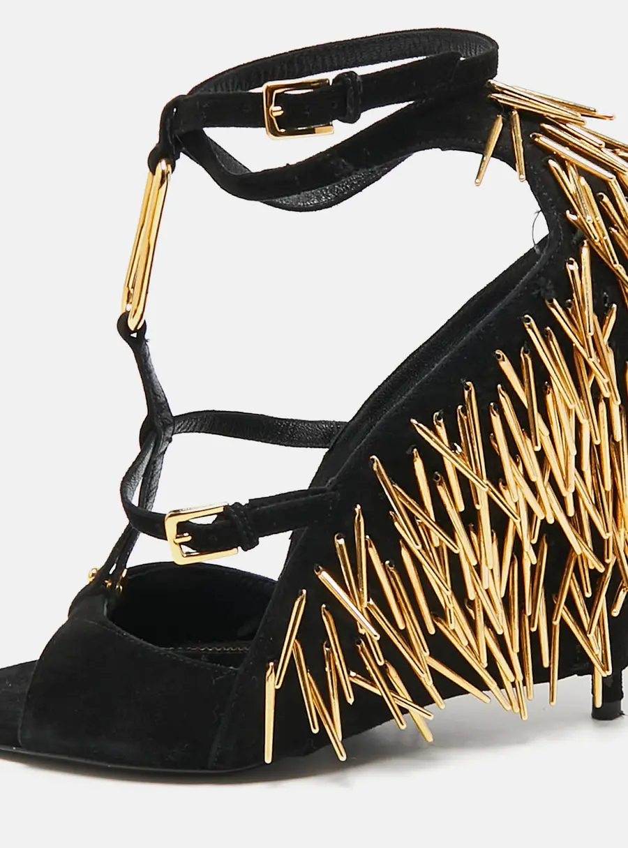 Tom Ford Black Suede Embellished  Ankle Wrap Wedge Sandals Size 37