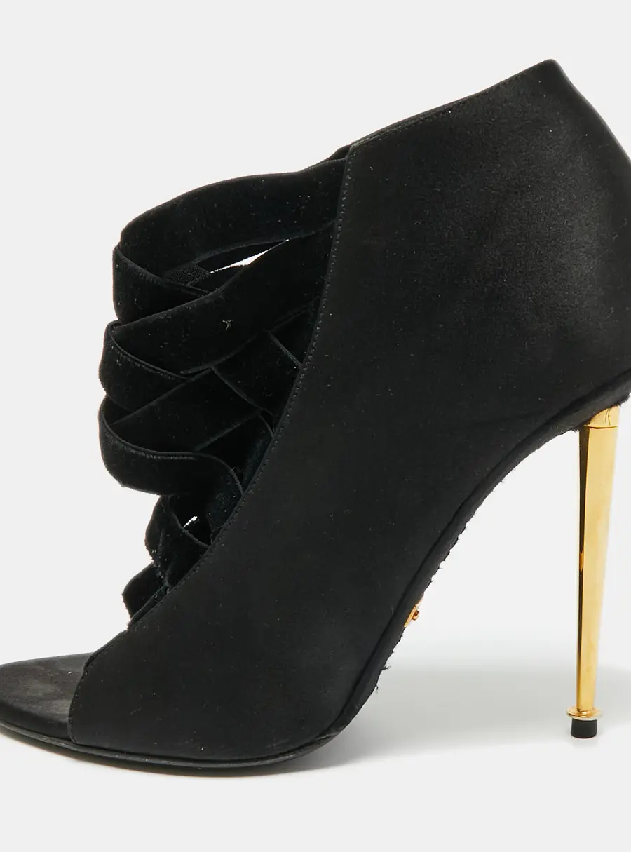 Tom Ford Black Satin Open Toe Ankle Booties Size 37.5