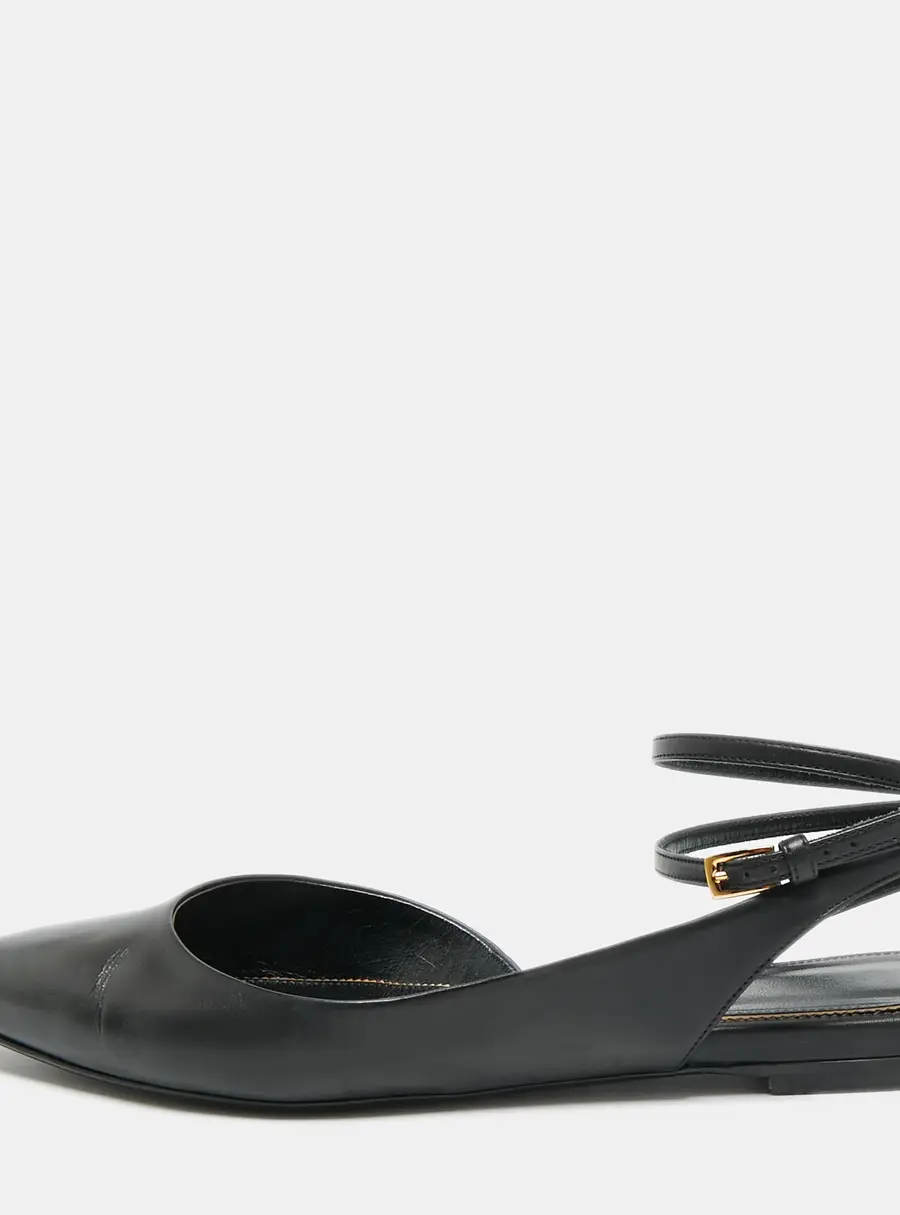 Tom Ford Size 39 Black Leather Ankle Strap Ballet Flats