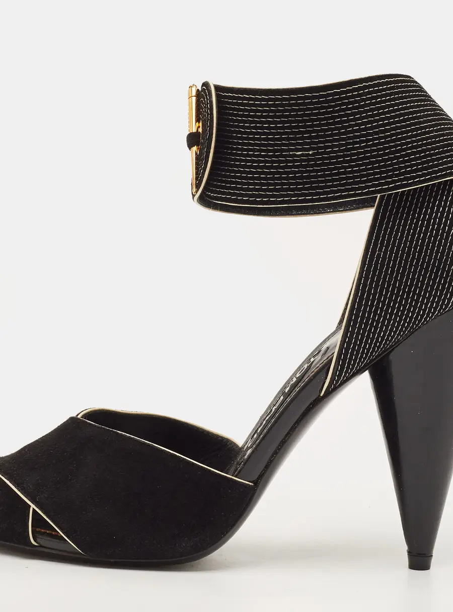 Tom Ford Size 39 Black Fabric and Suede Ankle Strap Sandals