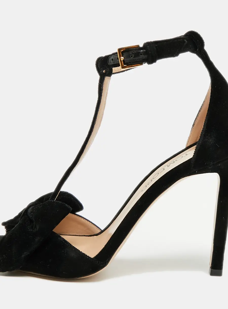 Tom Ford Brigitte Size 37 Black Velvet Bow Ankle Strap Sandals