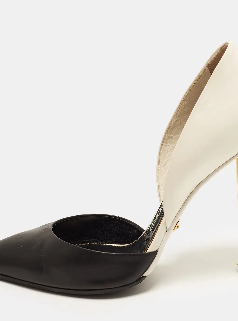 Tom Ford Size 37.5 White/Black Leather Pointed Toe  D'orsay Pumps