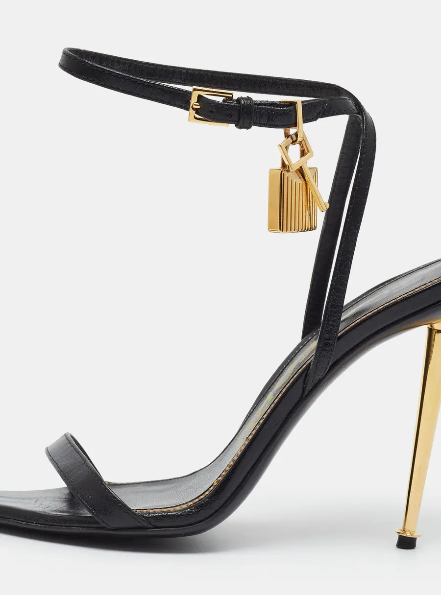 Tom Ford Padlock Size 37.5 Black Leather Ankle Strap Sandals