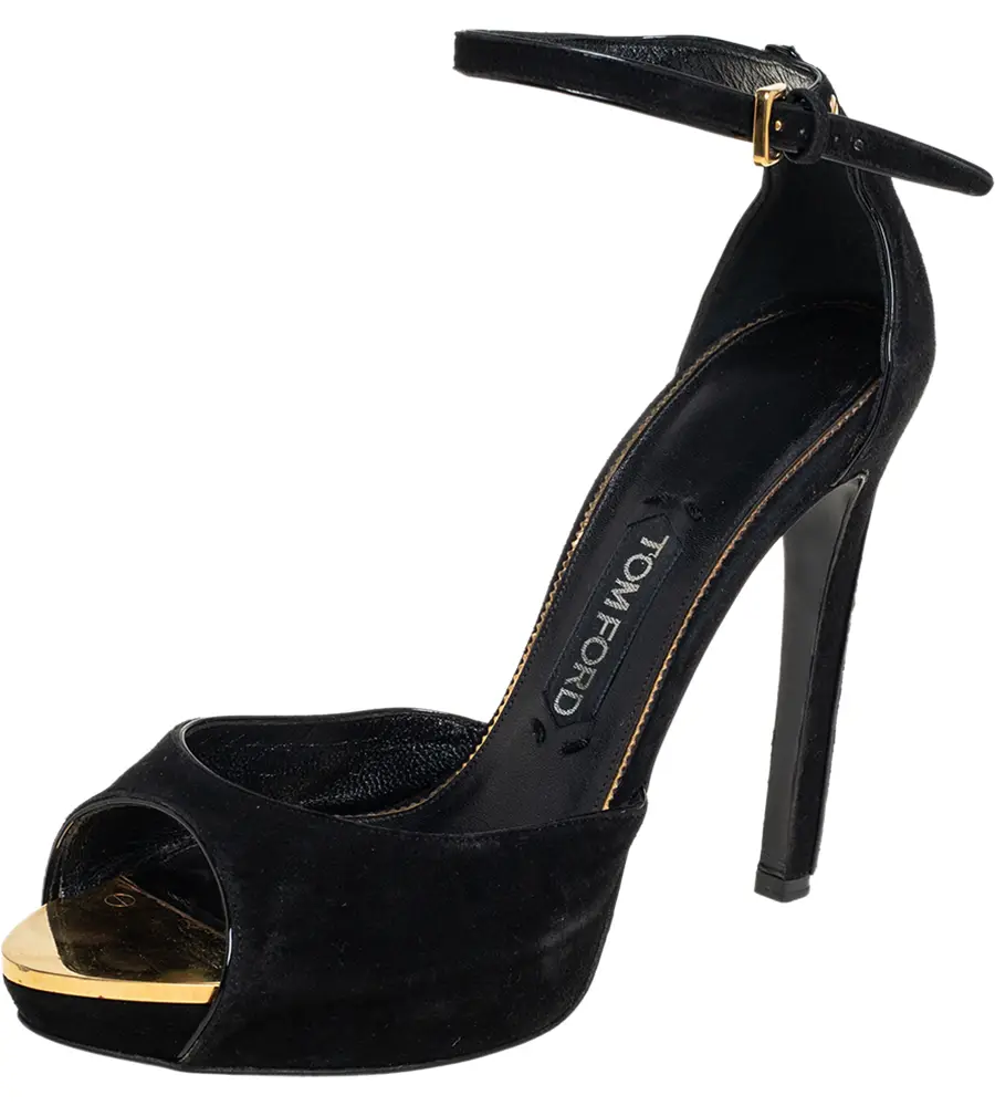 Tom Ford Black Suede Screw Studded Ankle Strap Sandals Size 39
