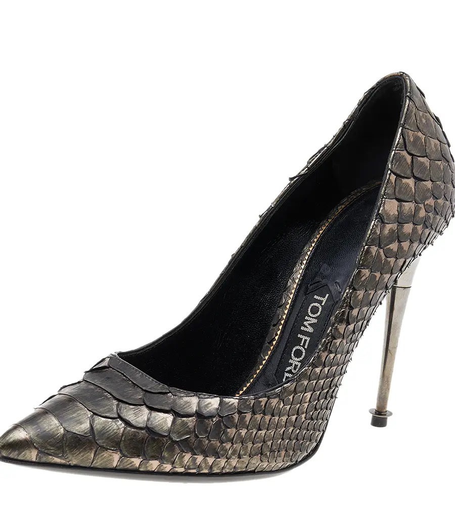 Tom Ford Metallic Python Pointed Toe Pumps Size 36.5