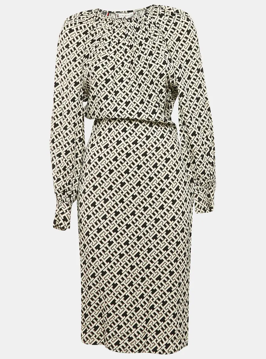 Tommy Hilfiger Black Logo Print Viscose Midi Dress XS