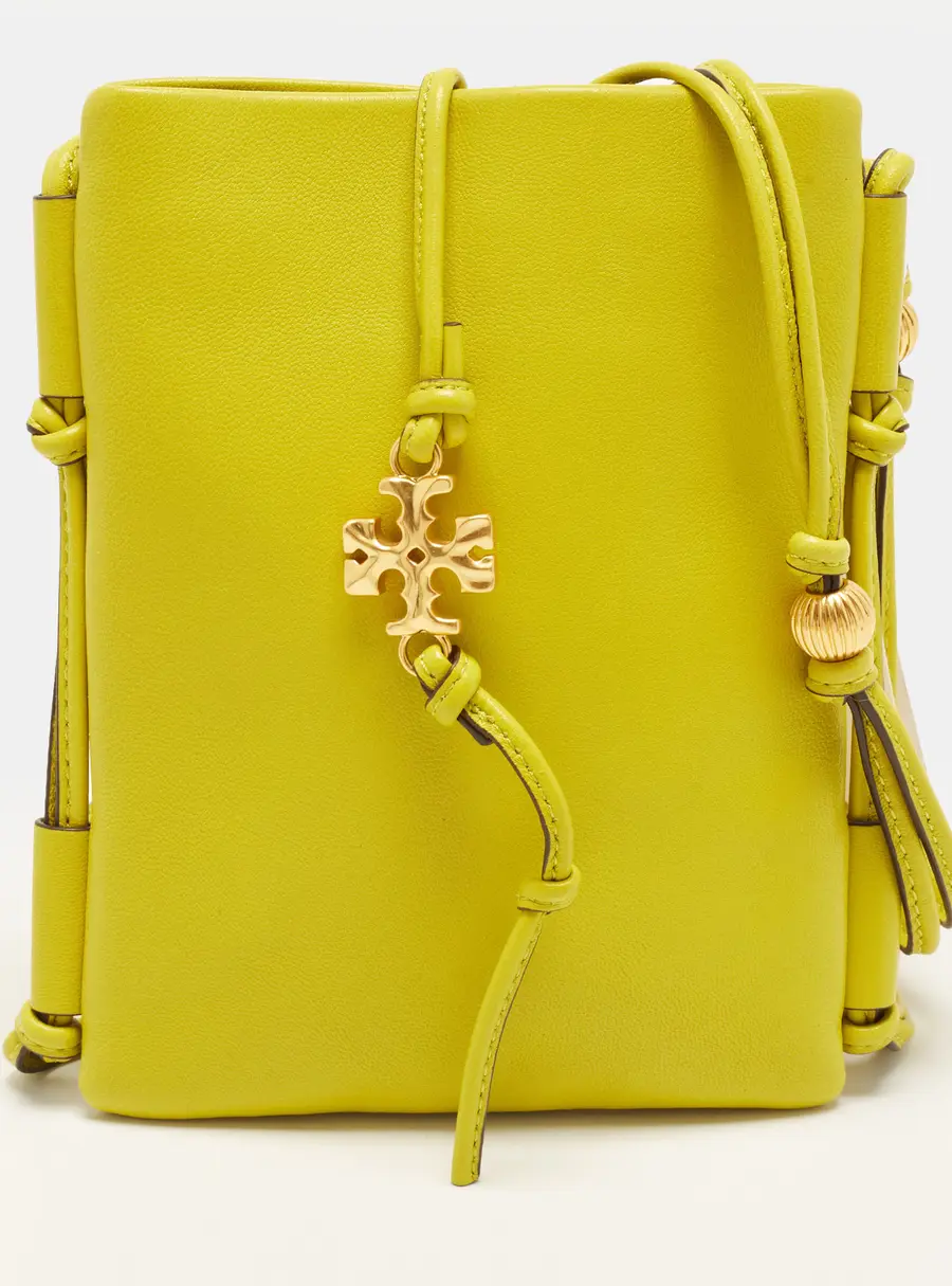 Tory Burch Beaded Strap Soft Light Green Leather Phone Crossbody Bag