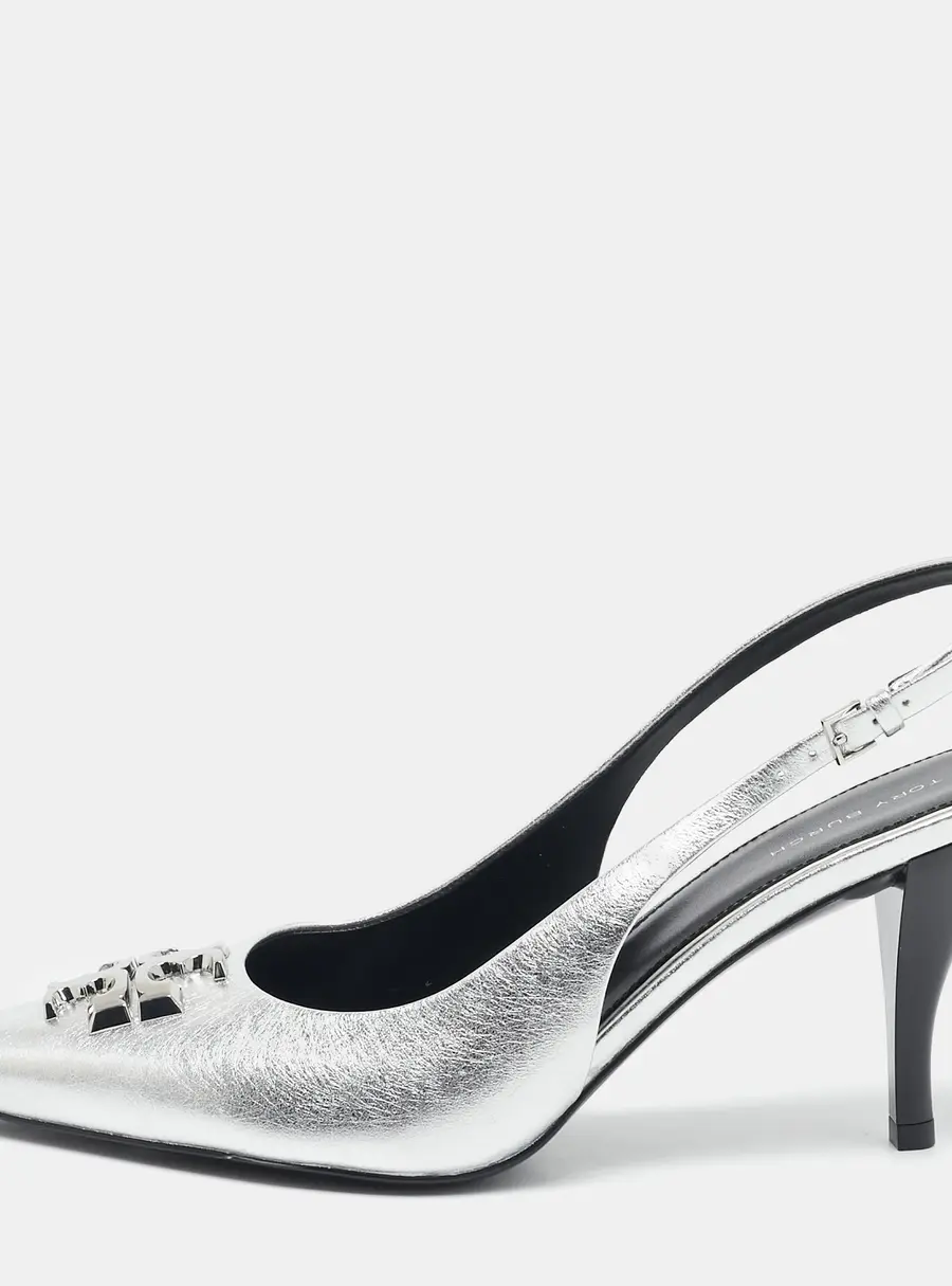 Tory Burch Silver Leather Eleanor Slingback Pumps Size 39
