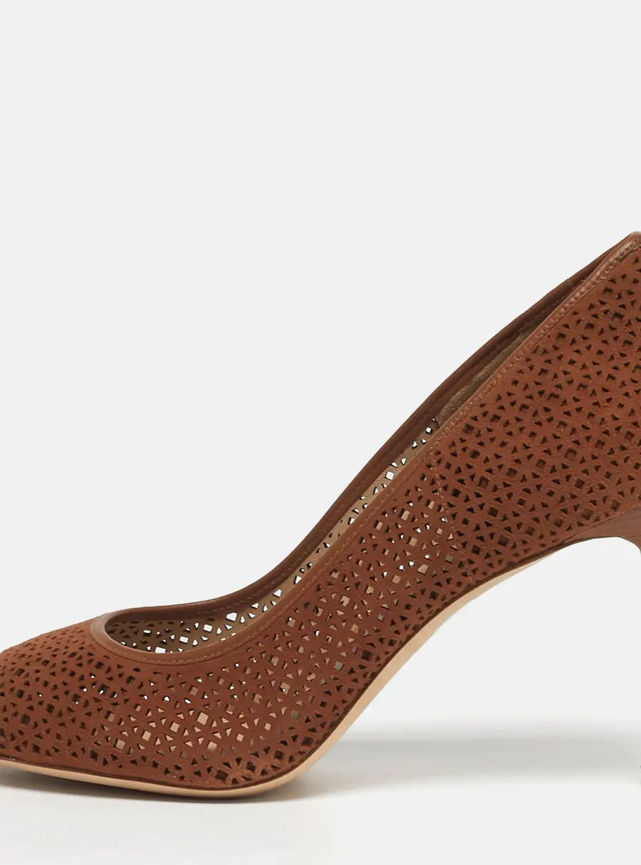 Tory Burch Elinor 90mm Size 40 Brown Laser Cut Suede Peep Toe Pumps