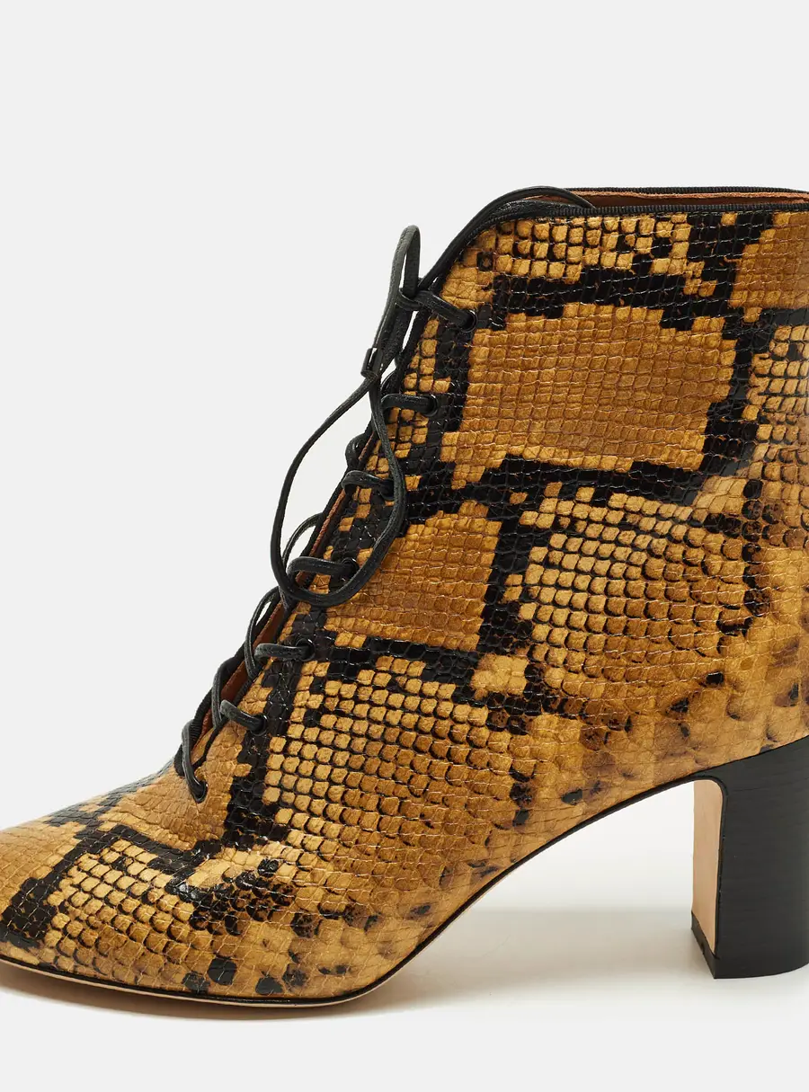 Tory Burch Vienna Size 37.5 Gold/Black Snakeskin Embossed Leather Booties