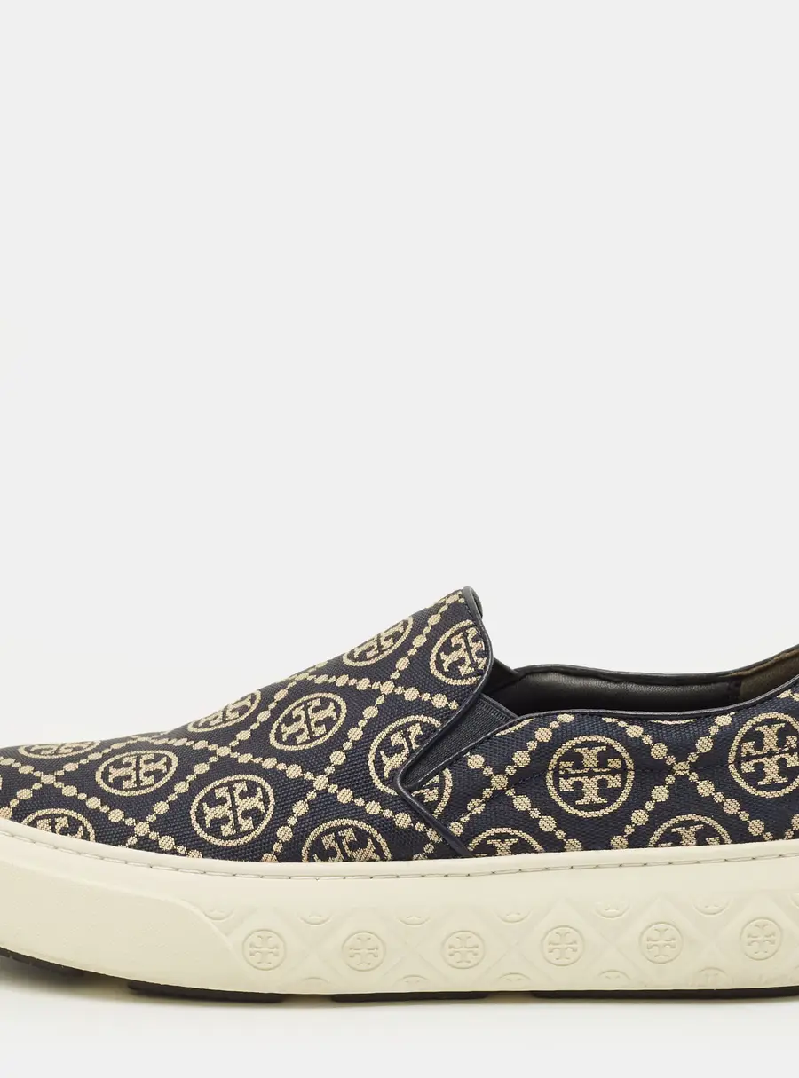 Tory Burch Ladybug Size 38.5 Navy Blue/Cream Canvas and Leather Lace Up Sneakers