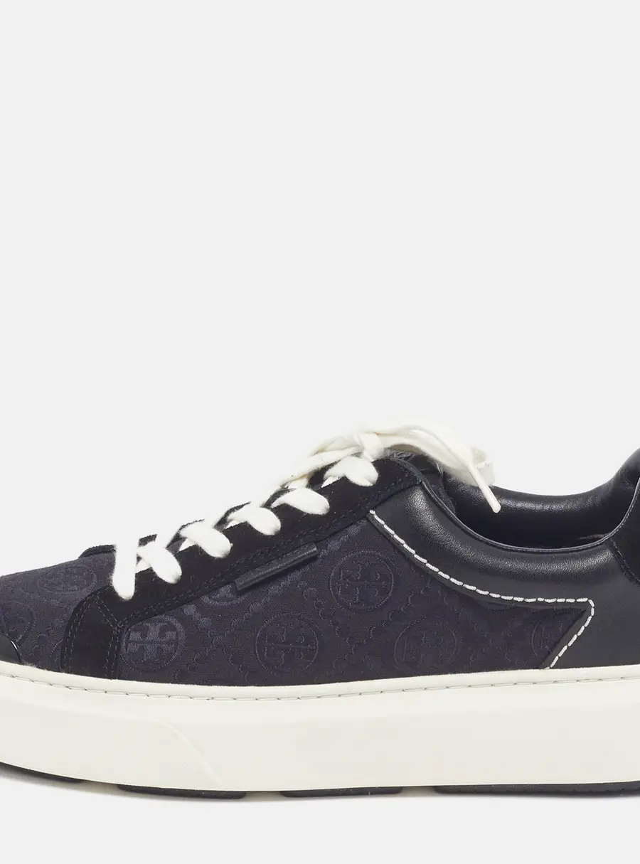 Tory Burch Ladybug Size 39 Black T Monogram Canvas and Suede Low Top Sneakers