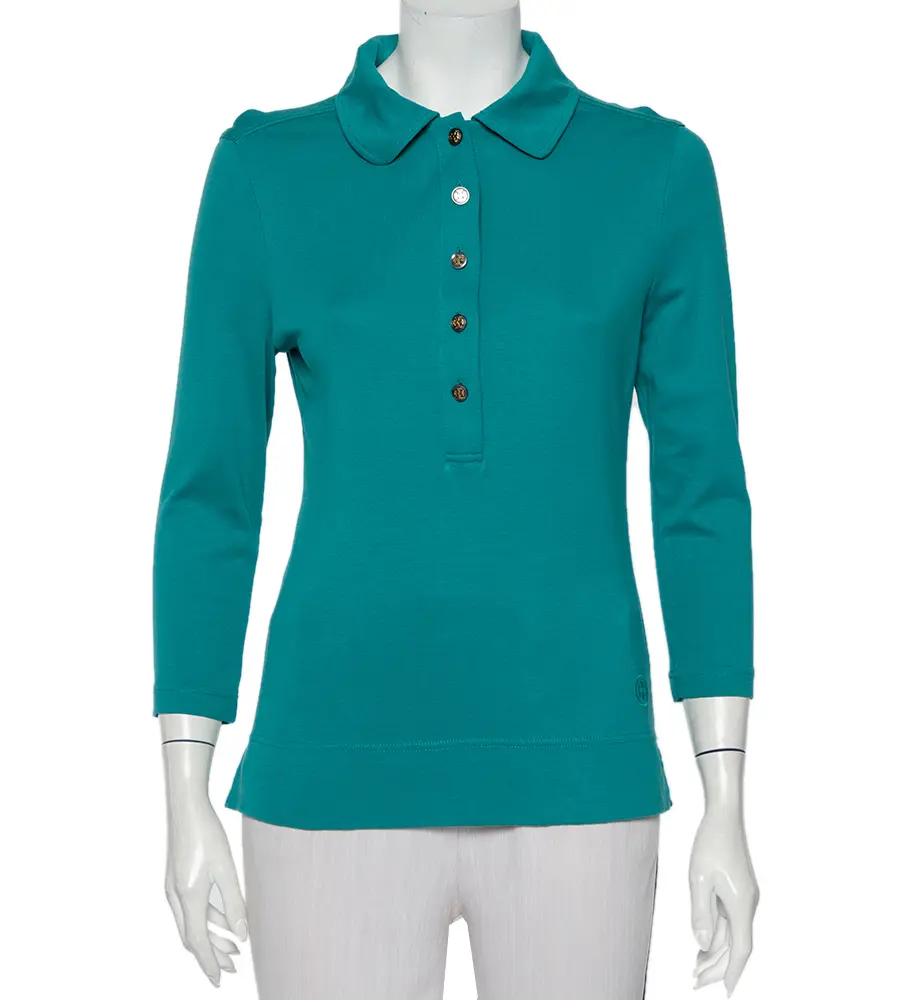 Tory Burch Blue Cotton Knit Polo T-Shirt M