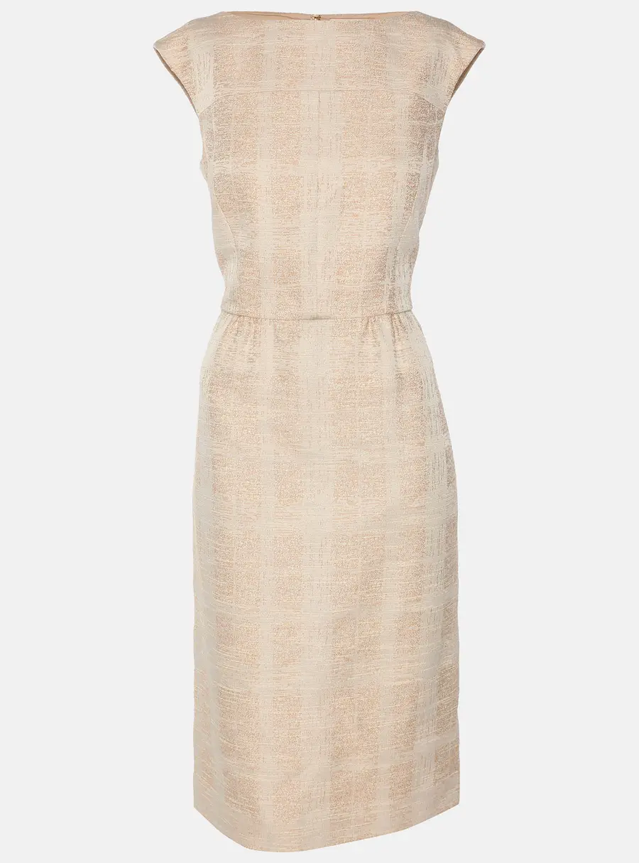 Tory Burch Beige Jacquard Sleeveless Midi Dress S
