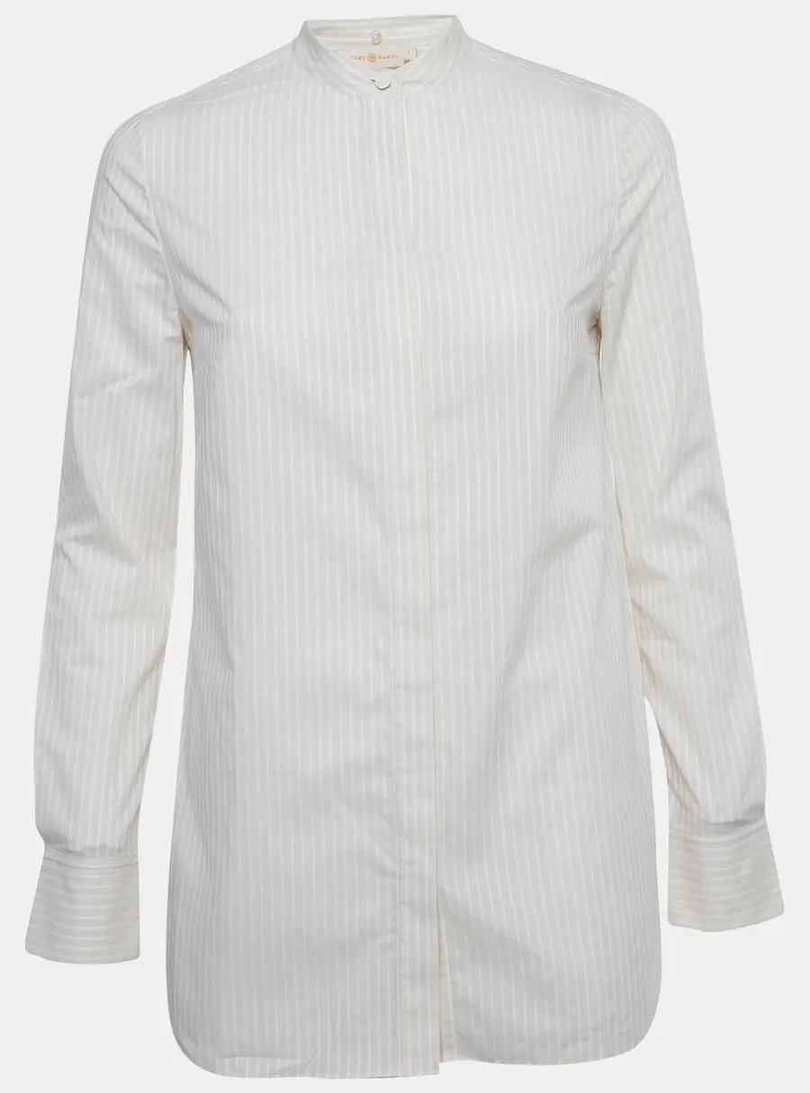 Tory Burch Beige Striped Cotton Long Sleeve Shirt XS