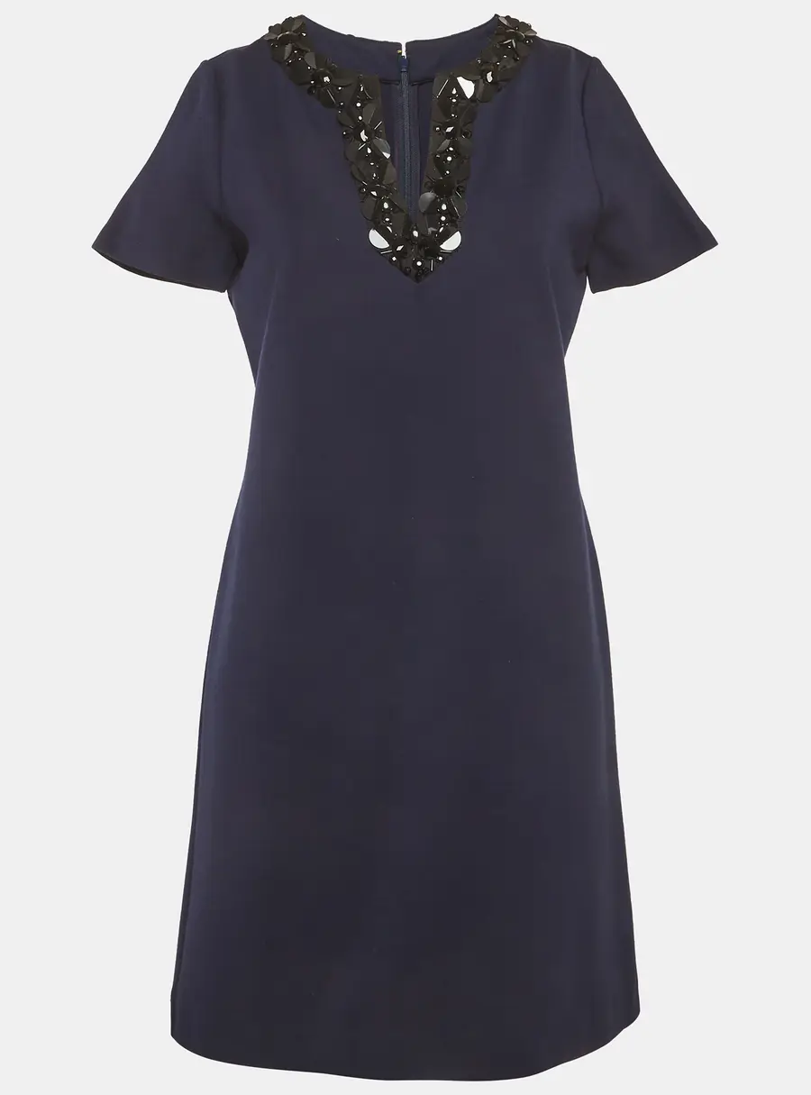 Tory Burch Navy Blue Sequin Detail Jersey Mini Dress S