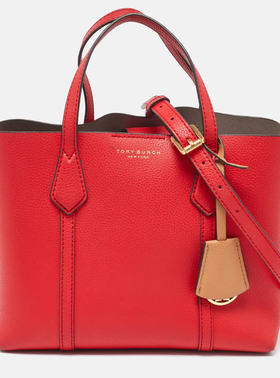 Tory Burch Red Leather Small Perry Triple-Compartment Tote