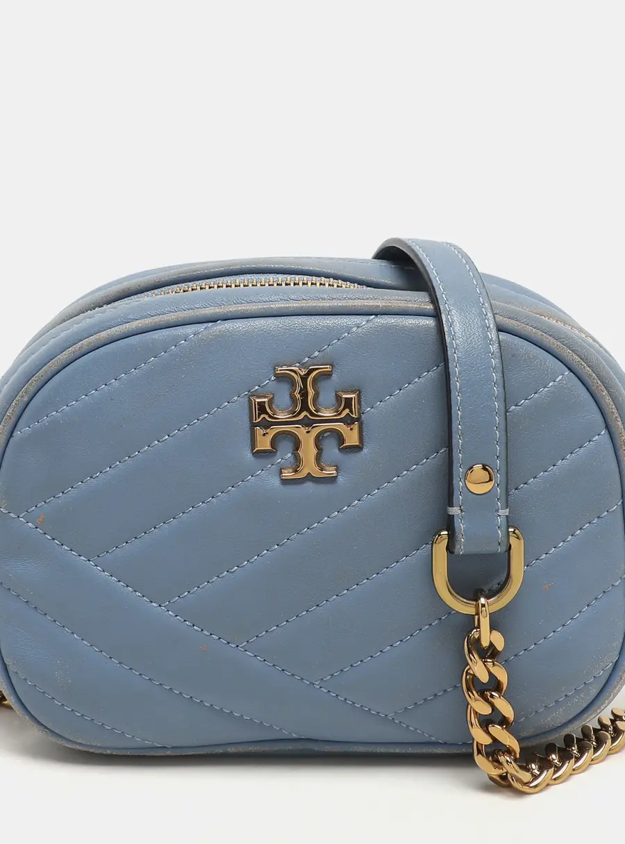 Tory Burch Blue Chevron Leather Small Kira Camera Bag