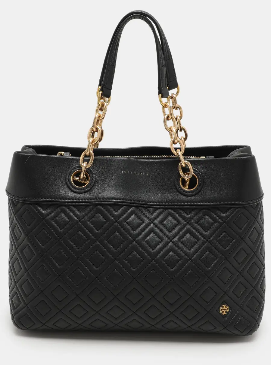 Tory Burch Black Quilted Leather Fleming Chain Tote