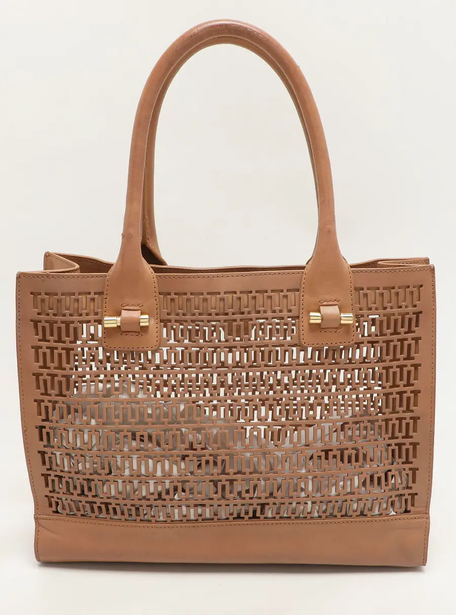 Tory Burch Brown Laser Cut Leather Georgiana Tote
