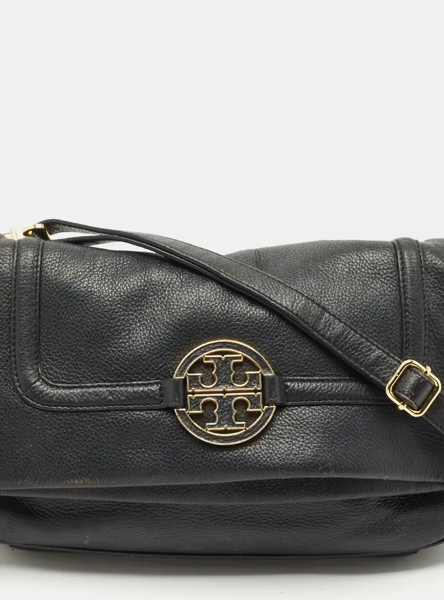 Tory Burch Black Leather Amanda Foldover Crossbody Bag