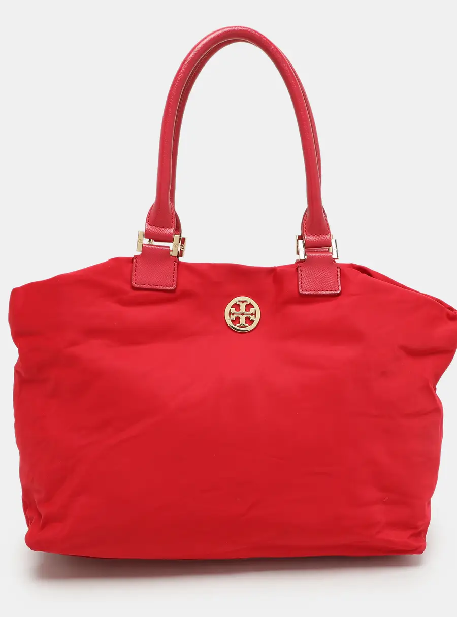 Tory Burch Red Leather and Nylon Tote Bag