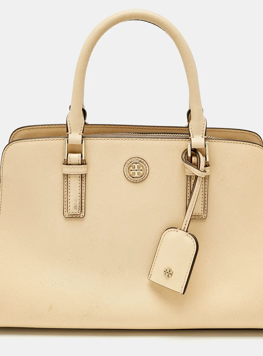 Tory Burch Two Tone Beige Leather Robinson Dome Satchel