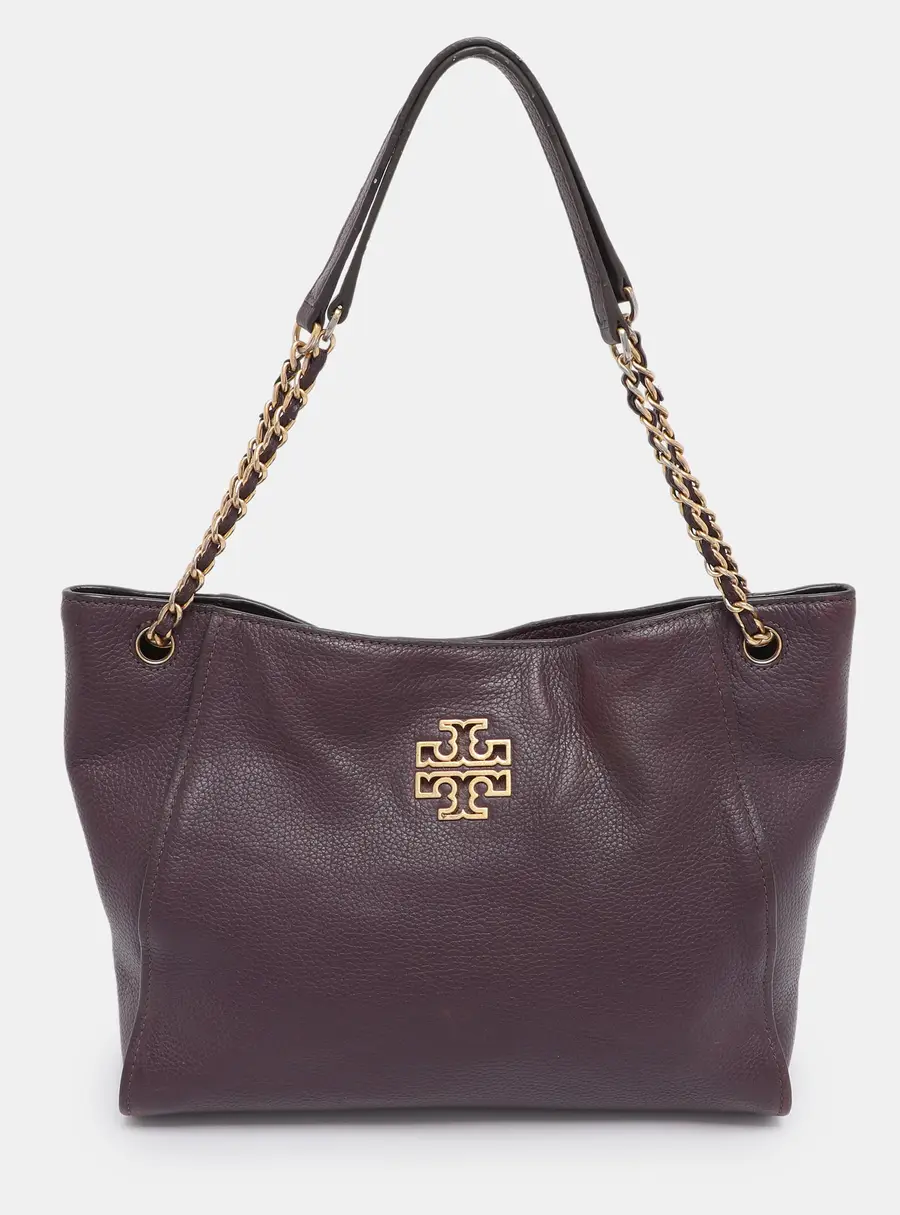 Tory Burch Purple Leather Small Britten Chain Tote