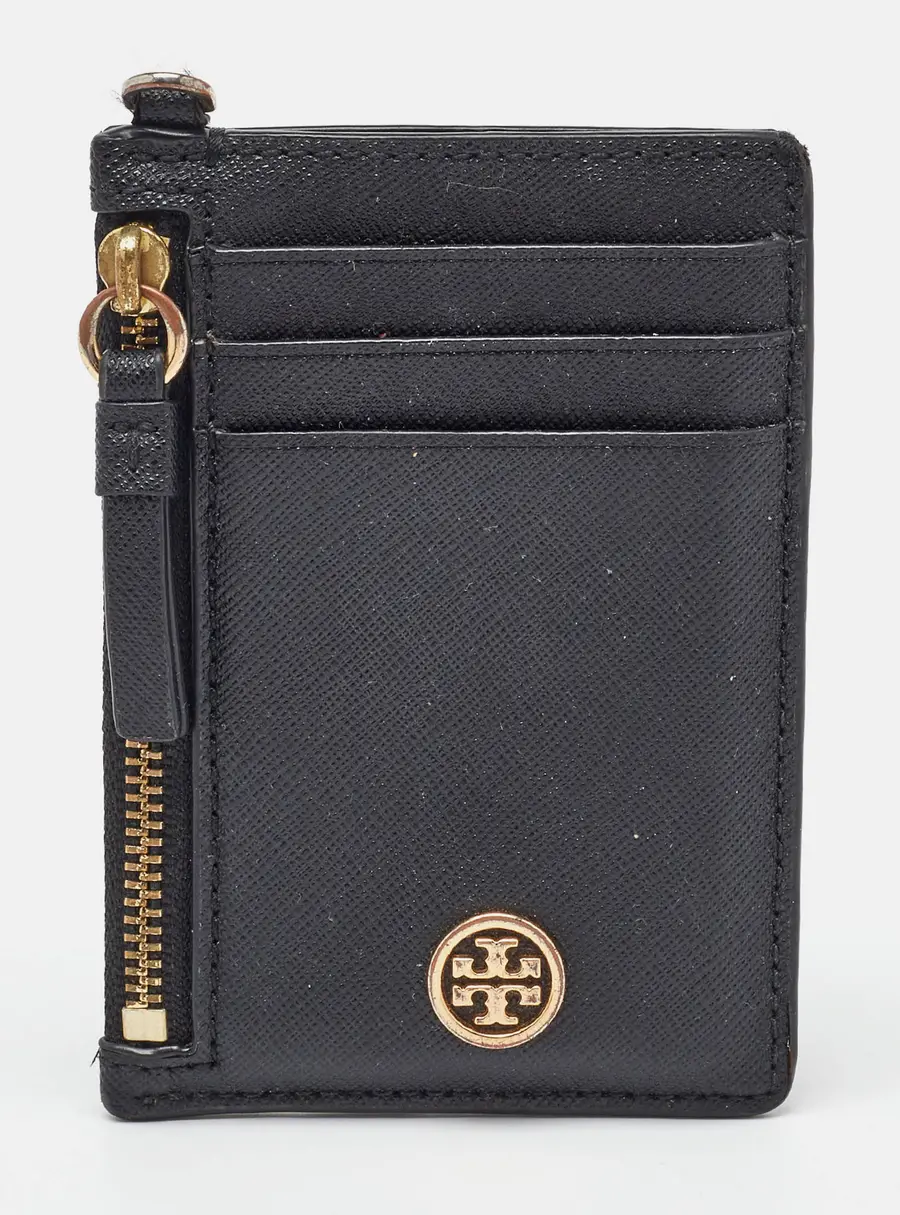 Tory Burch Black Leather Walker Zip Card Holder