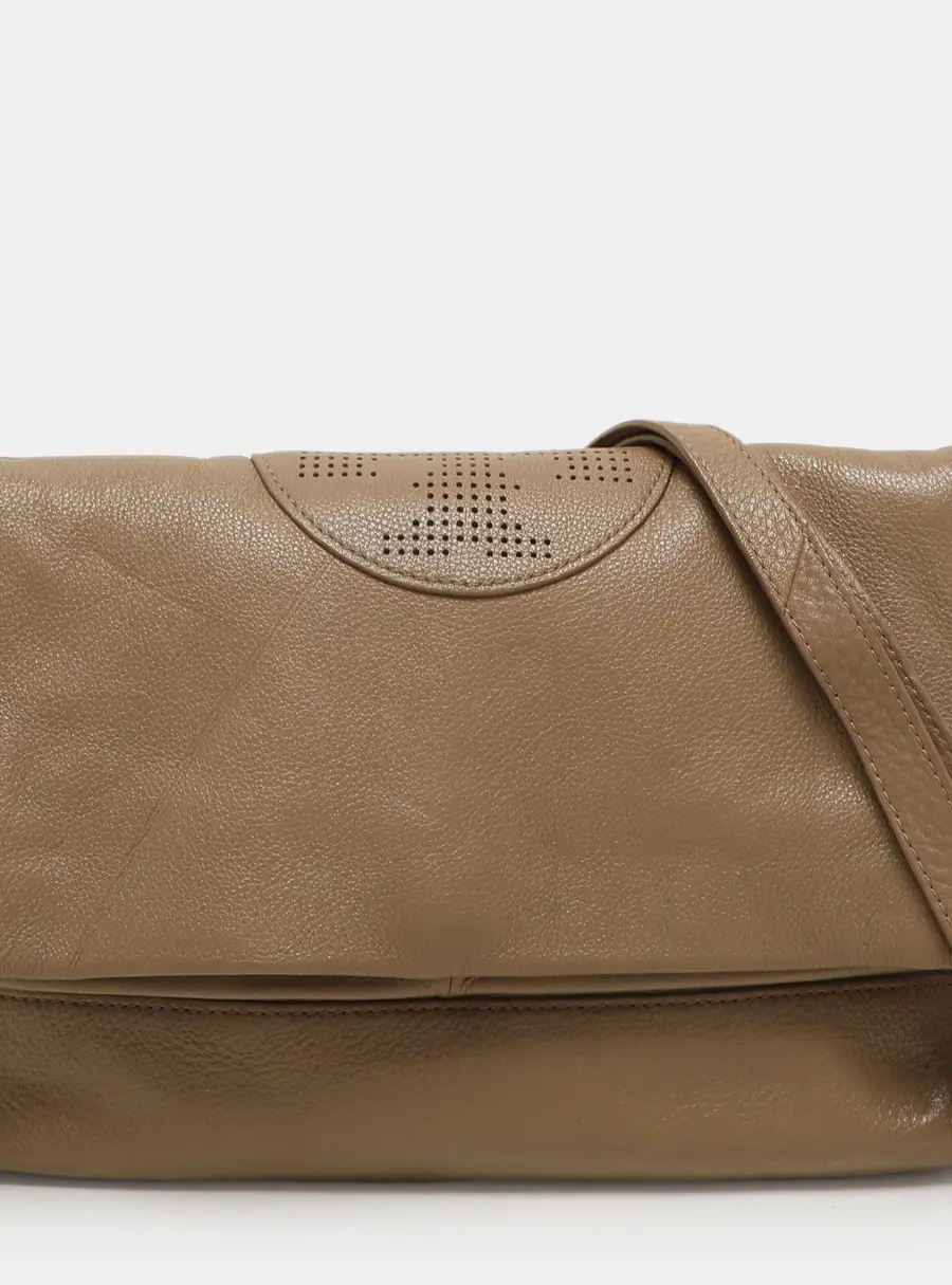 Tory Burch Beige Leather Kipp Foldover Shoulder Bag