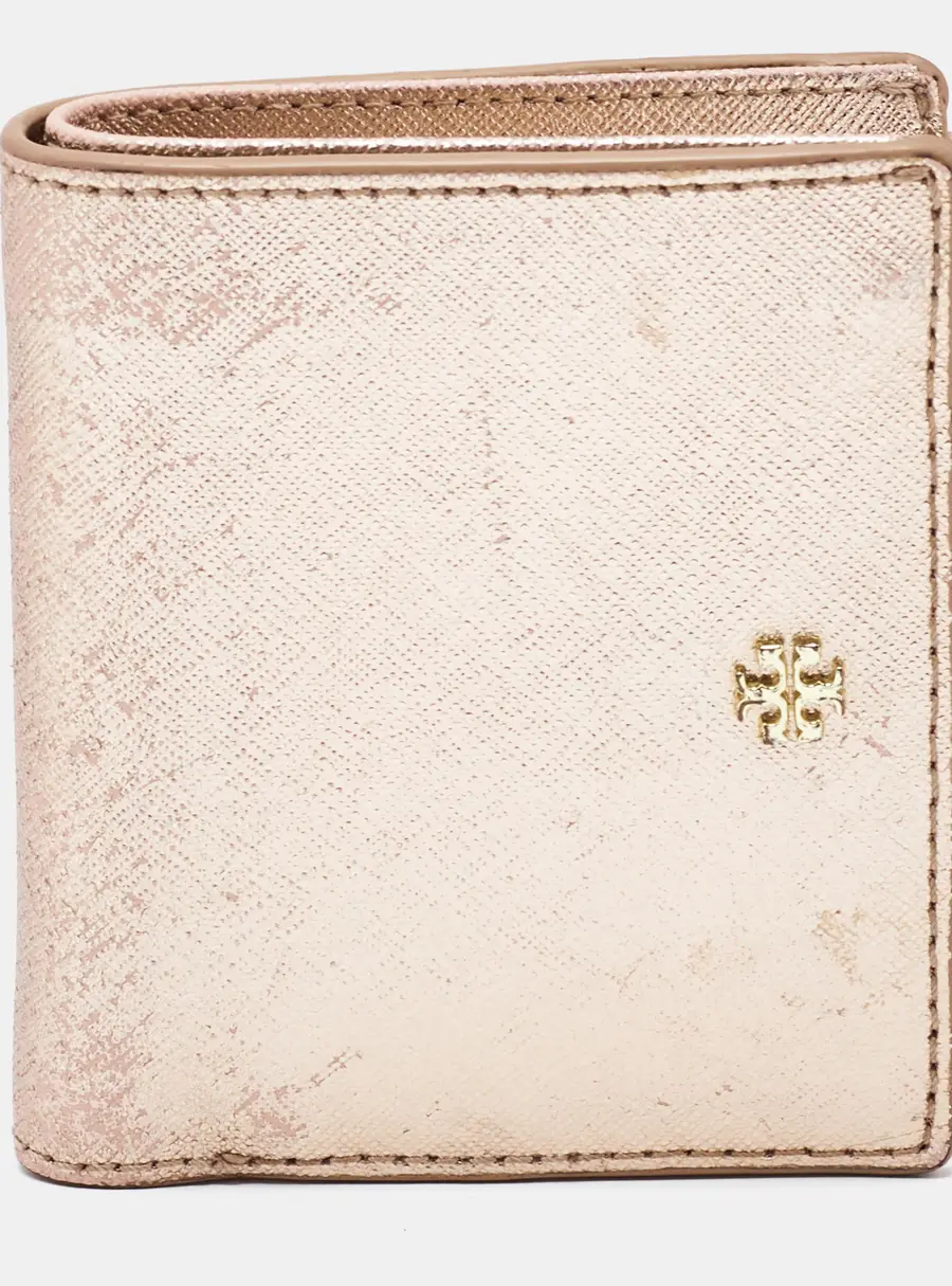 Tory Burch Rose Gold Leather Robinson Bifold Wallet