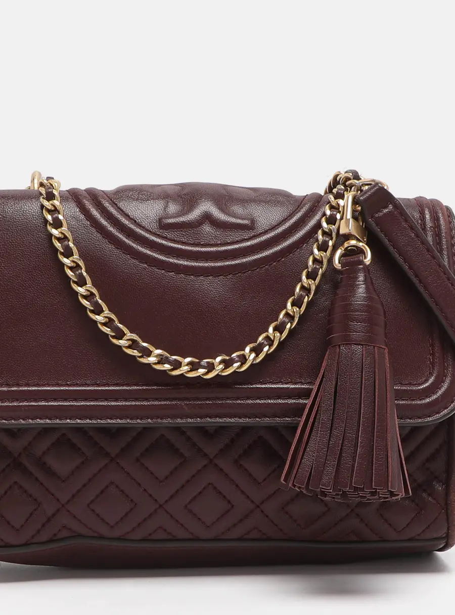 Tory Burch Fleming Small Burgundy Leather Shoulder Bag