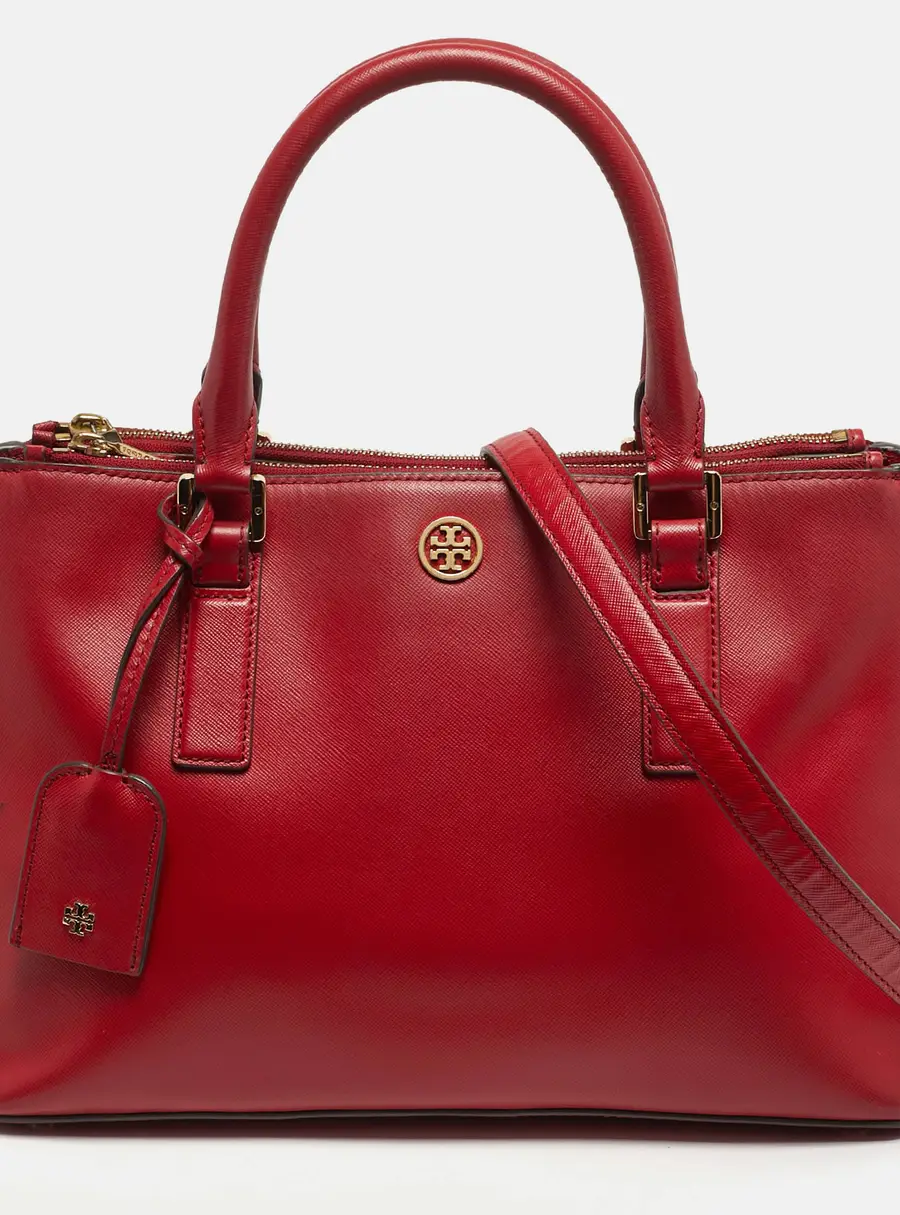 Tory Burch Robinson Double Zip Red Leather Tote