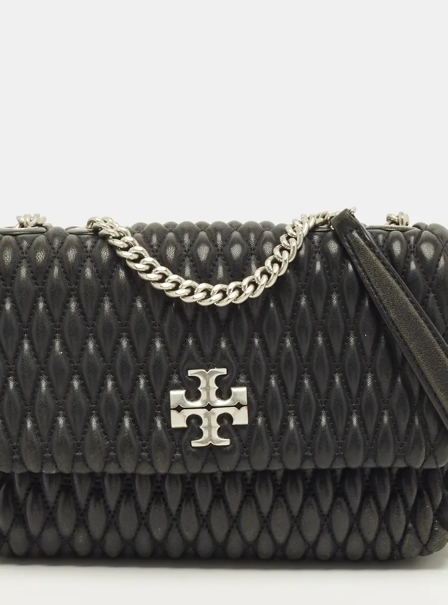 Tory Burch Kira Ruched Small Black Leather Crossbody Bag
