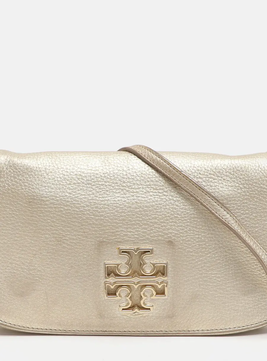Tory Burch Britten Gold Leather Flap Crossbody Bag