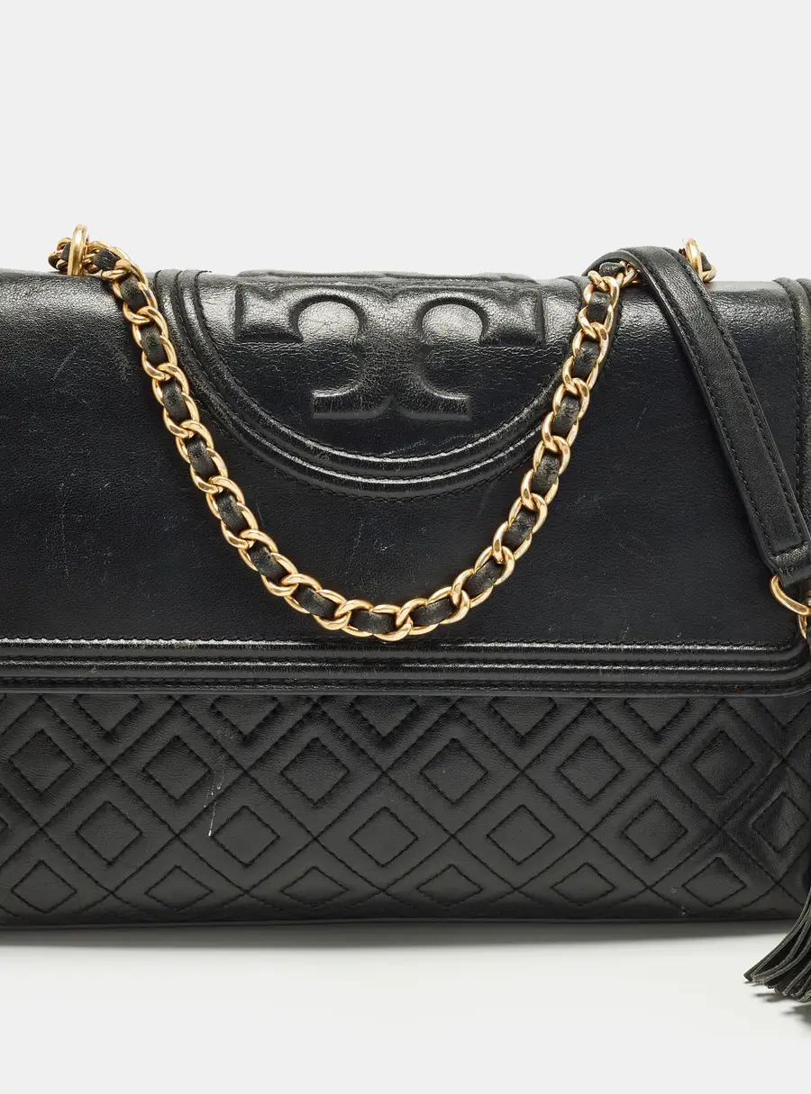 Tory Burch Fleming Medium Black Leather Shoulder Bag