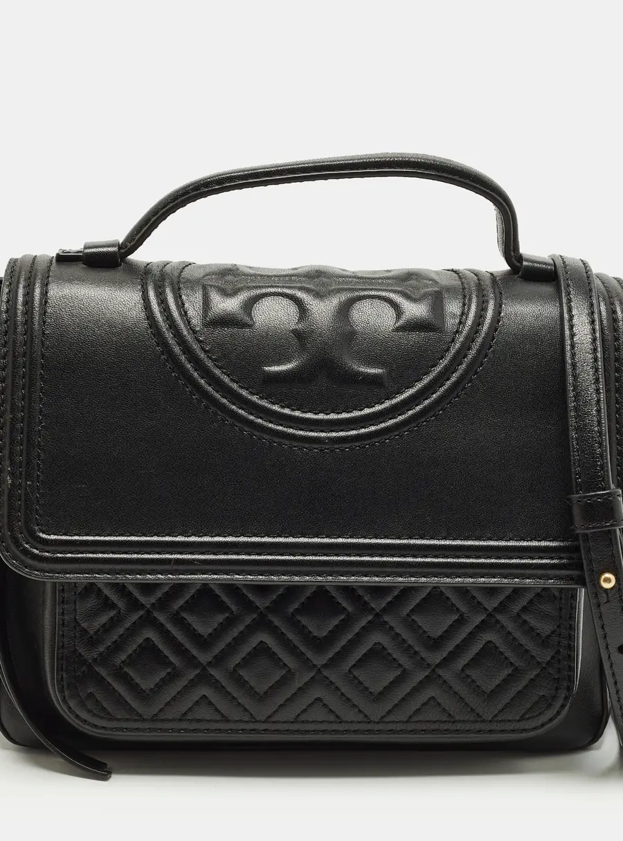 Tory Burch Fleming Black Leather Top Handle Bag