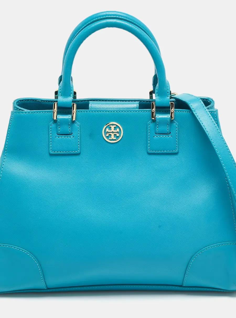 Tory Burch Robinson Snap Light Blue Leather Tote