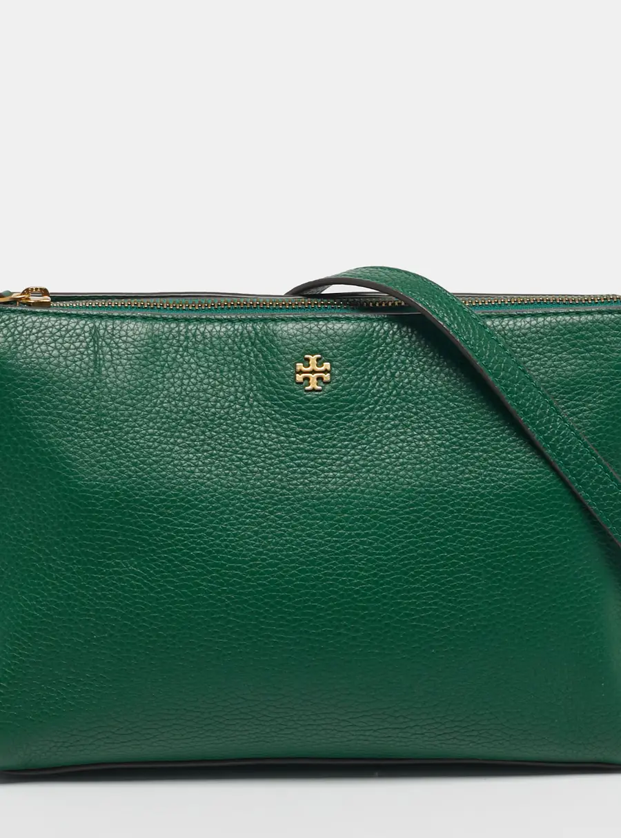 Tory Burch Mercer Zip Green Leather Crossbody Bag
