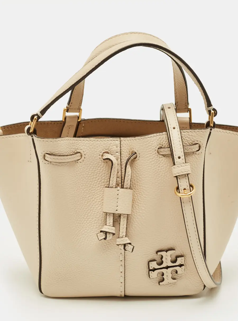 Tory Burch Mcgraw Dragonfly Beige Leather Drawstring Tote