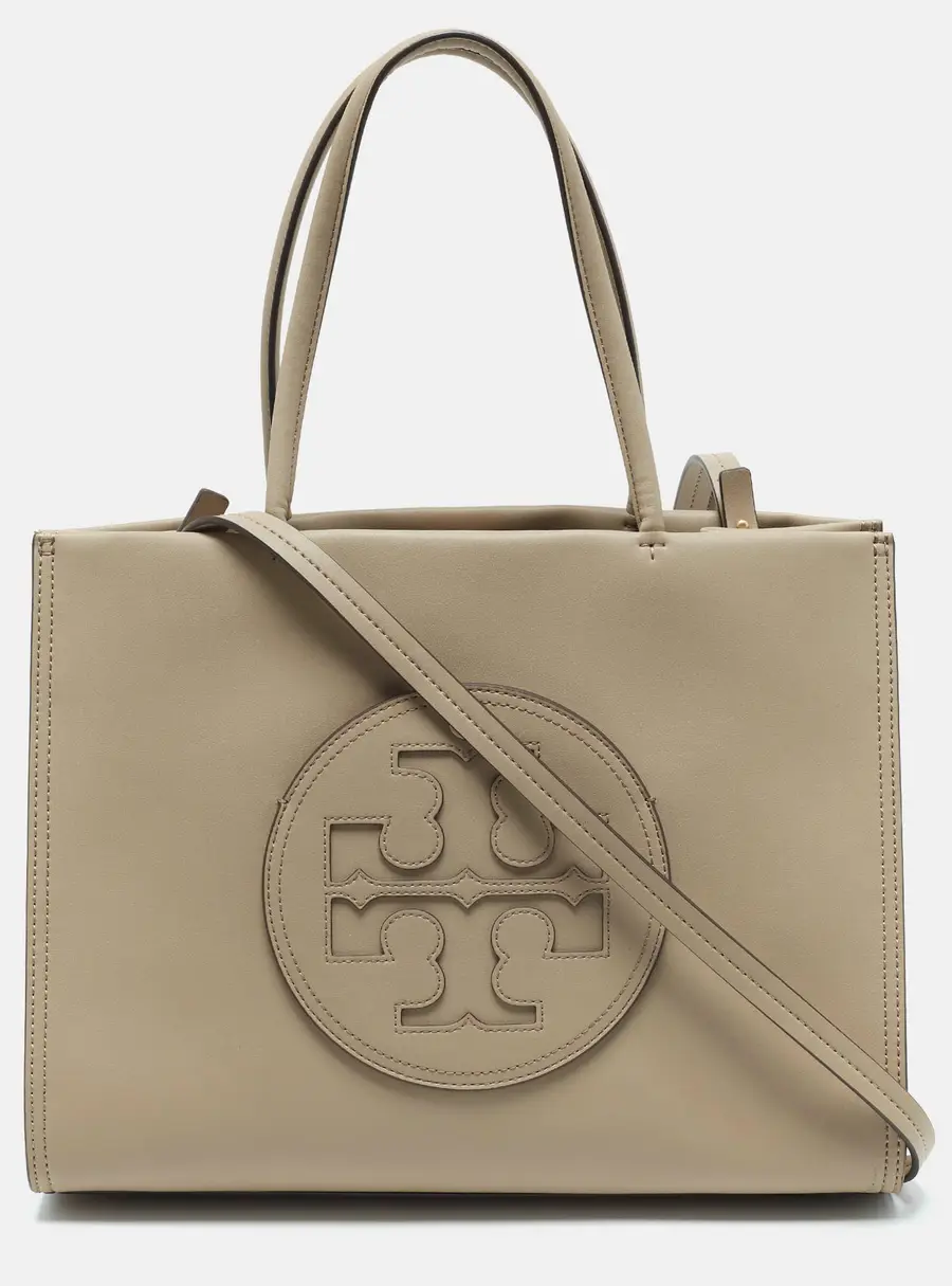 Tory Burch Ella Bio Small Beige Leather Logo Tote