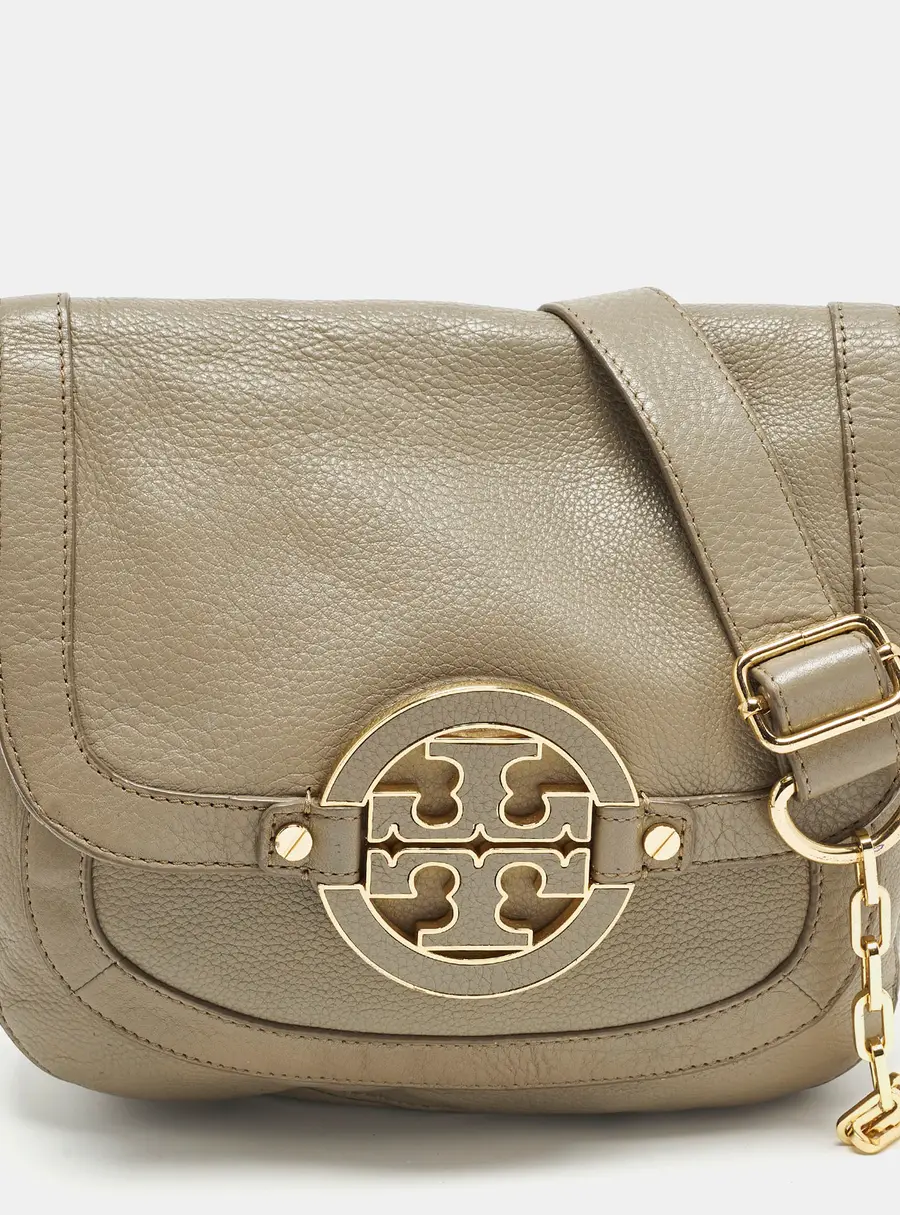 Tory Burch Amanda Beige Leather Flap Shoulder Bag