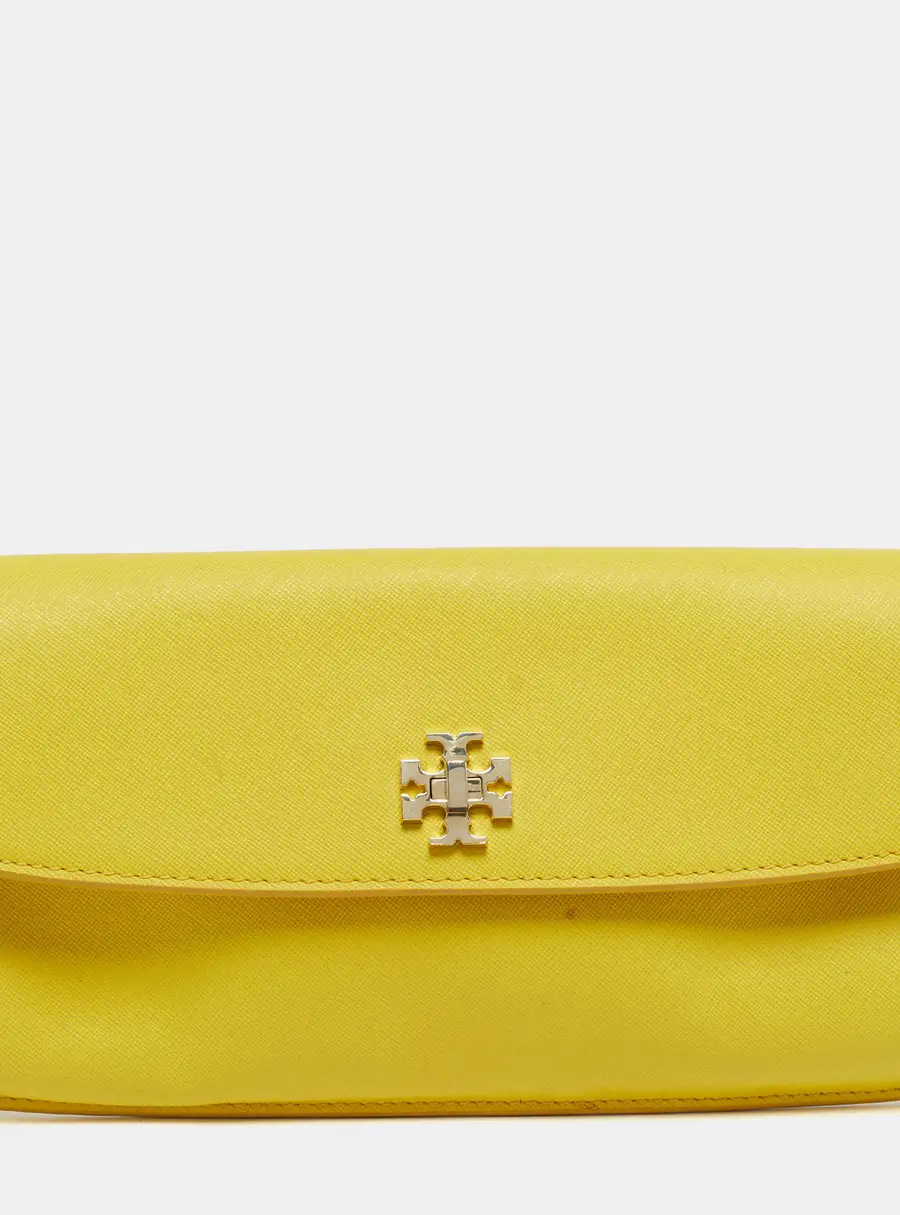 Tory Burch Diana Yellow Saffiano Leather Flap Clutch