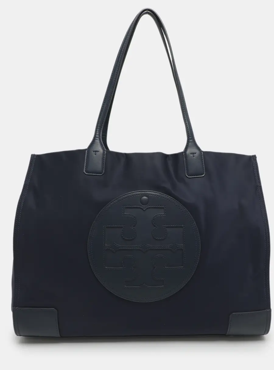 Tory Burch Ella Large Navy Blue Leather and Nylon Shopper Tote