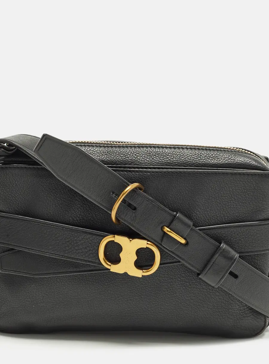 Tory Burch Gemini Link Black Leather Camera Crossbody Bag