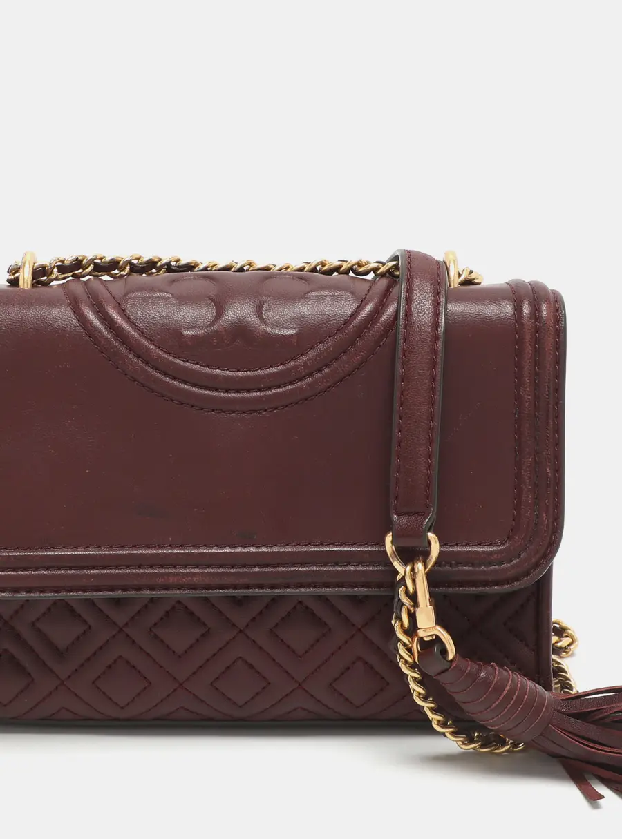 Tory Burch Fleming Small Burgundy Leather Shoulder Bag