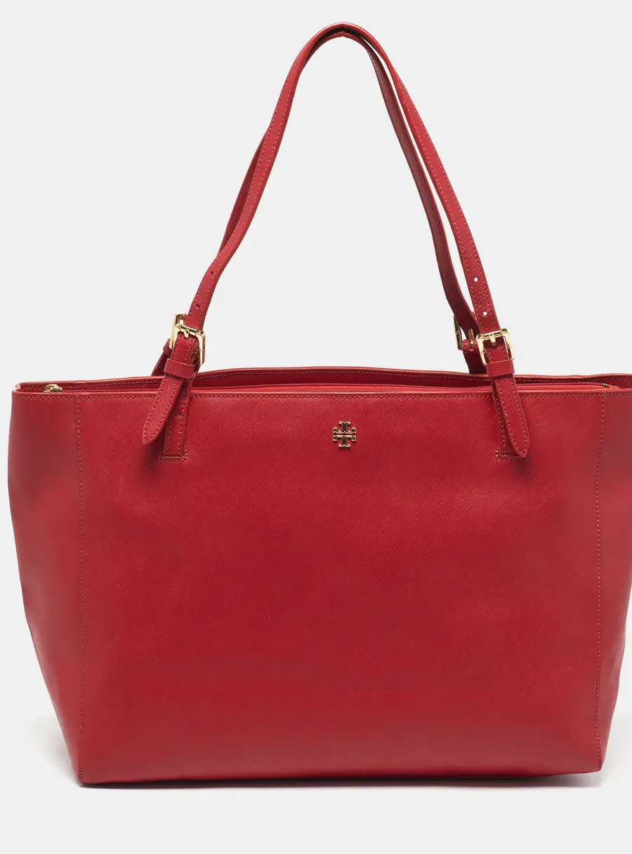 Tory Burch York Buckle Large Red Leather Shopper Tote