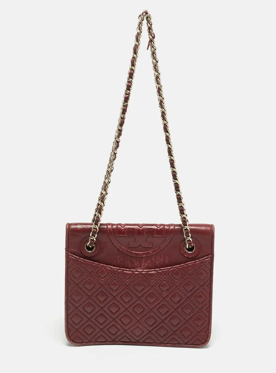 Tory Burch Fleming Small Burgundy Leather Shoulder Bag