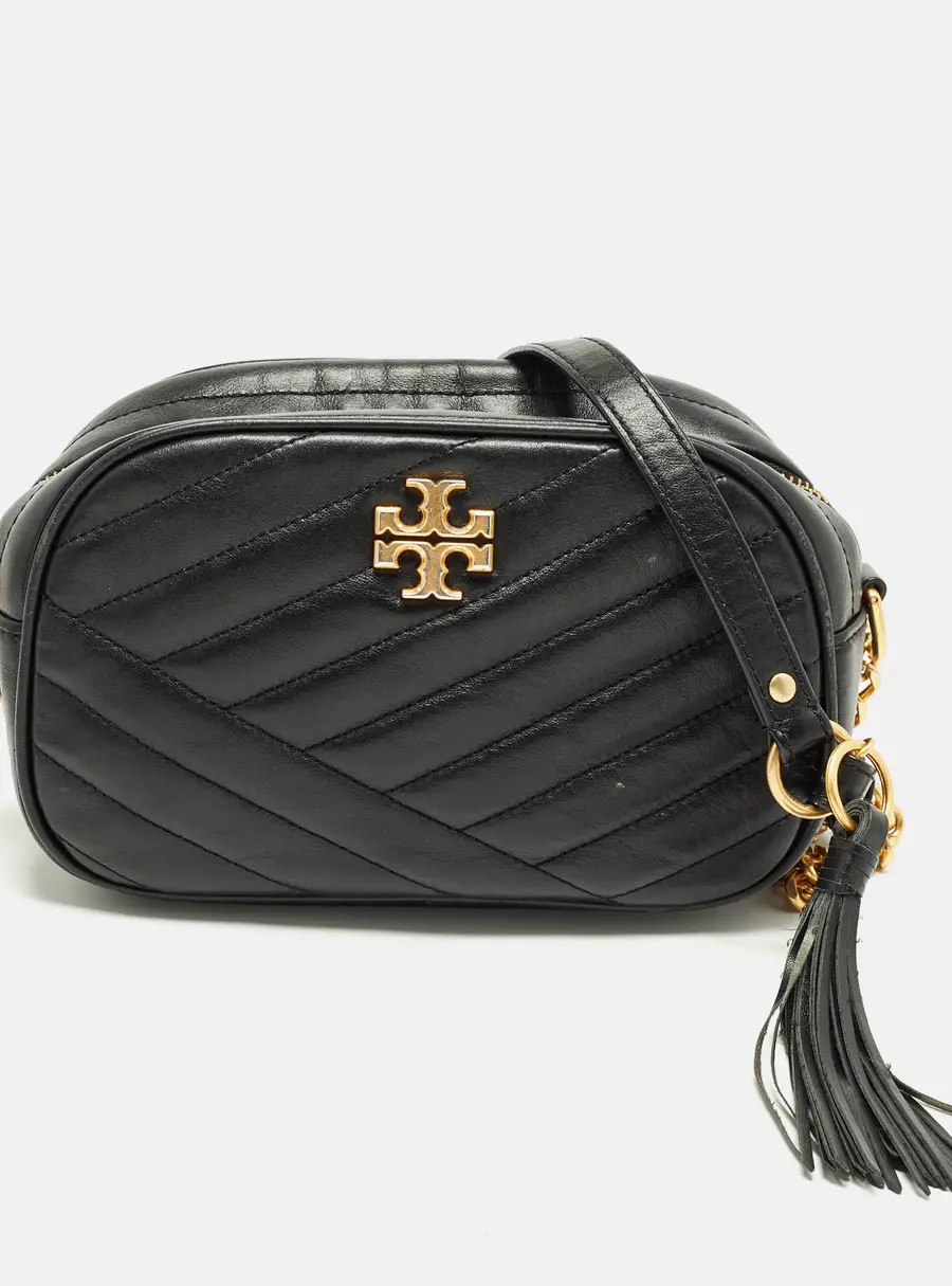 Tory Burch Kira Black Quilted Leather Camera Crossbody Bag
